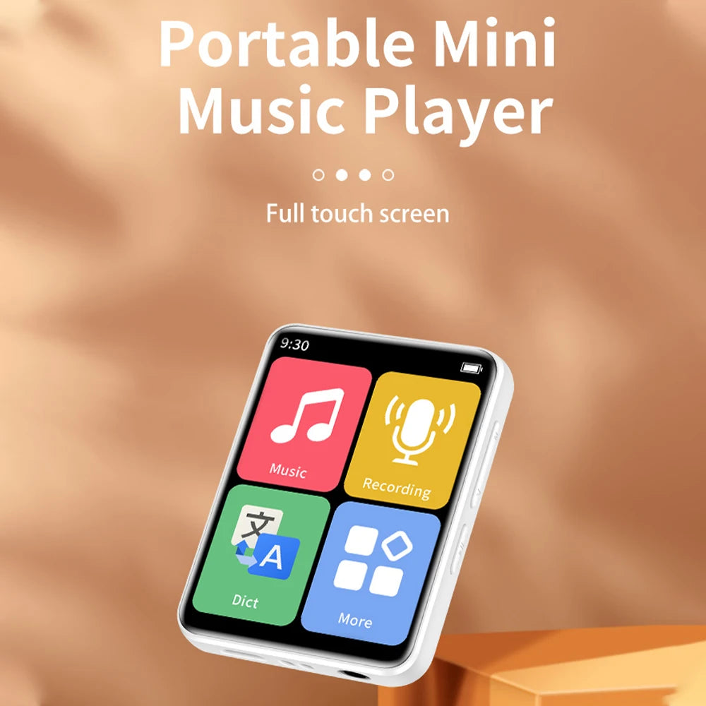 Reprodutor de mp3 portátil com tela de 2 polegadas, reprodutor de música com tela sensível ao toque BT 5.0 com alto-falantes e suporte para gravação de rádio FM e-book